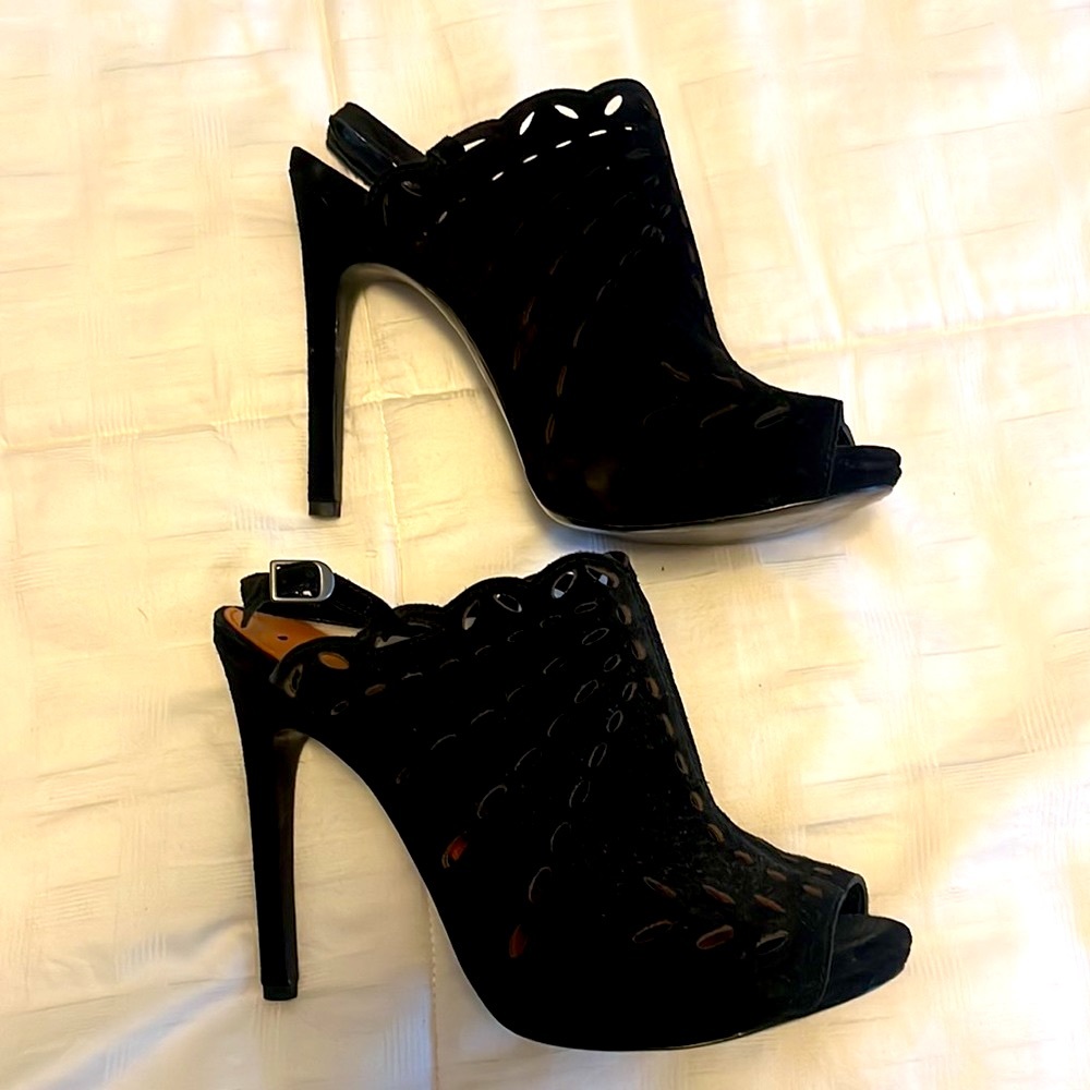 Via Spiga open-toe black suede bootie